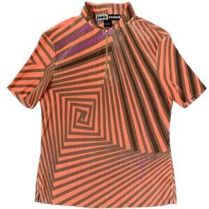 JAMIE SADOCK NWOT Women's Orange Multicolor Abstract Crinkle Golf Top 1/4 Zip Sm